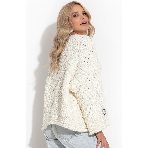 F1262 Sweter Chunky Knit z wełną i alpaką, Kolor ecru, Rozmiar L/XL, Fobya Fobya L/XL Primodo promocja
