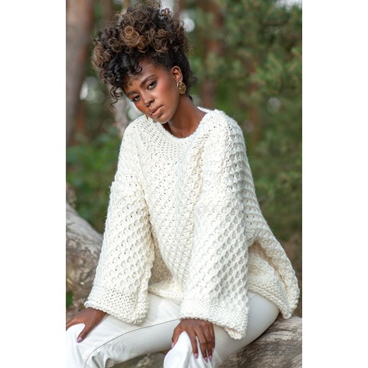 F1262 Sweter Chunky Knit z wełną i alpaką, Kolor ecru, Rozmiar L/XL, Fobya Fobya L/XL Primodo wyprzedaż