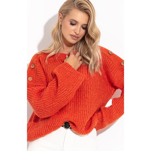 Fobya pomaranćzowy damsk sweter z wełną F1265, Kolor pomarańczowy, Rozmiar M/L, Fobya ze sklepu Primodo w kategorii Swetry damskie - zdjęcie 140695316