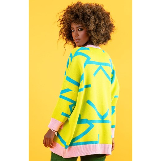 Sweter damski Fobya casual wielokolorowy z dekoltem w literę v