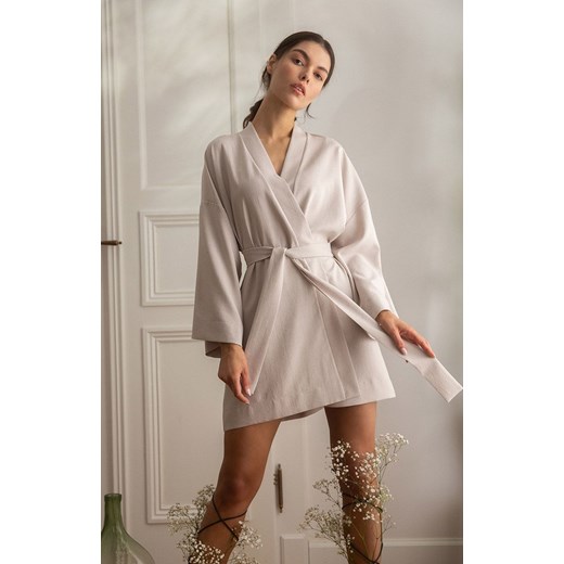 K101 sukienka kimono z paskiem, Kolor beżowy, Rozmiar 2XL/3XL, makover Makover S/M Primodo