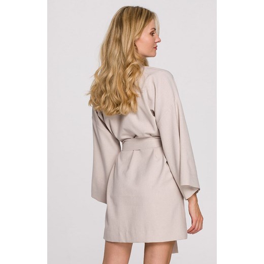 K101 sukienka kimono z paskiem, Kolor beżowy, Rozmiar 2XL/3XL, makover Makover S/M Primodo