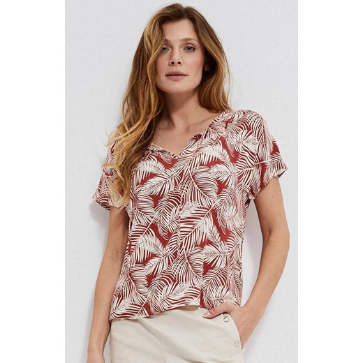 3739 Bluzka koszulowa z roślinnym printem, Kolor czerwony-wzór, Rozmiar XS, Moodo ze sklepu Primodo w kategorii Bluzki damskie - zdjęcie 140702616