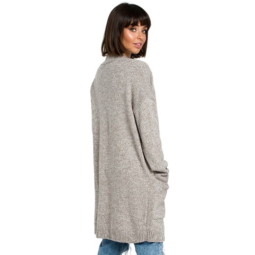 Kardigan z kieszeniami BK001, Kolor brązowy melanż, Rozmiar one size, BE Knit ze sklepu Primodo w kategorii Swetry damskie - zdjęcie 140702897