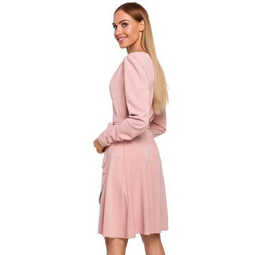 Elegancka sukienka damska kopertowa różowa pastelowa M487, Kolor pudrowy, Rozmiar S, MOE ze sklepu Primodo w kategorii Sukienki - zdjęcie 140703656