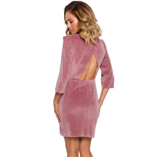 Sukienka welurowa z odkrytymi plecami w kolorze brudnego różu M637, Kolor brudny róż, Rozmiar M, MOE ze sklepu Primodo w kategorii Sukienki - zdjęcie 140704998