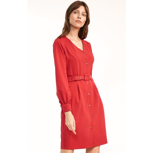 S188 sukienka z paskiem w talii, Kolor czerwony, Rozmiar 36, Nife Nife 44 Primodo