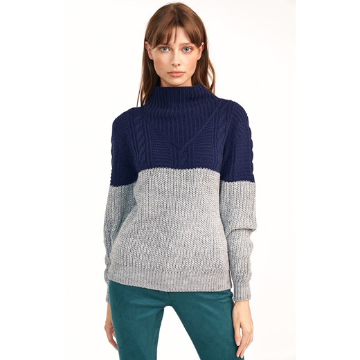 SW09 dwukolorowy sweter, Kolor granatowo-szary, Rozmiar uniwersalny, Nife Nife uniwersalny Primodo