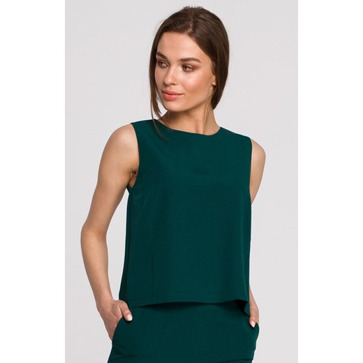 Elegancka krótka bluzka damska bez rękawów zielona S257, Kolor zielony, Rozmiar L, Stylove ze sklepu Primodo w kategorii Bluzki damskie - zdjęcie 140708727