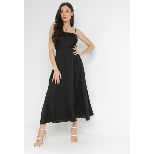 Czarna Sukienka Satynowa Rhodadia ze sklepu Born2be Odzież w kategorii Sukienki - zdjęcie 140721596