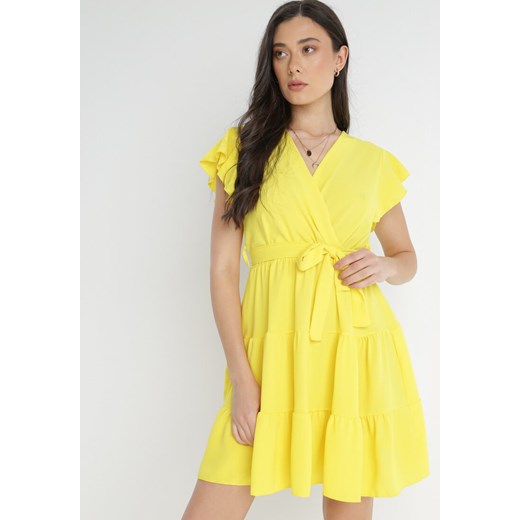 Żółta Sukienka z Paskiem Laodima ze sklepu Born2be Odzież w kategorii Sukienki - zdjęcie 140721626