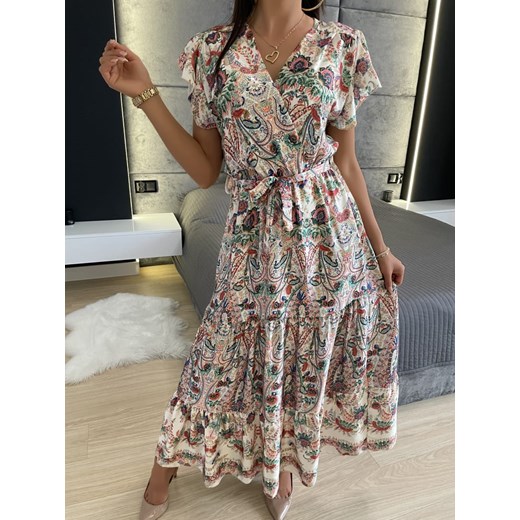 Sukienka Modnakiecka.pl biznesowa boho z dekoltem v maxi