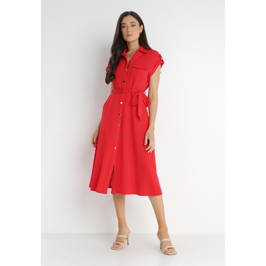 Czerwona Sukienka Koszulowa Phinitrite ze sklepu Born2be Odzież w kategorii Sukienki - zdjęcie 140772378