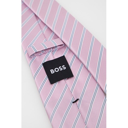 BOSS krawat z domieszką jedwabiu kolor różowy ONE ANSWEAR.com