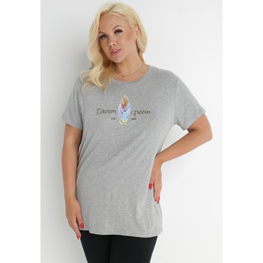 Jasnoszary T-shirt Theleusa ze sklepu Born2be Odzież w kategorii Bluzki damskie - zdjęcie 140894257