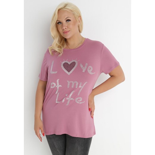 Ciemnoróżowy T-shirt Ionane ze sklepu Born2be Odzież w kategorii Bluzki damskie - zdjęcie 140946386