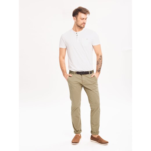 Beżowe spodnie chino z paskiem R-LUCKY W30 L32 Volcano.pl