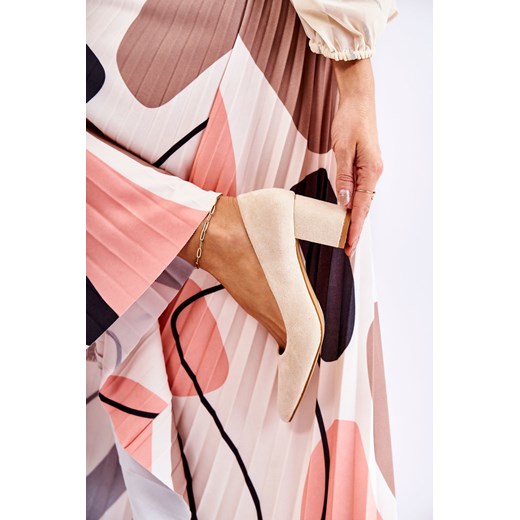 Czółenka Klasyczne Zamszowe Słupek Beżowe Lency Ps1 41 ZAZOO