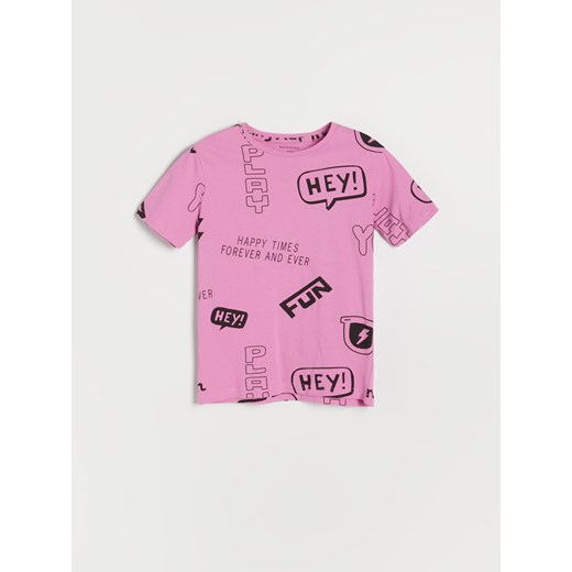 Reserved - Bawełniany t-shirt z nadrukiem - Różowy Reserved 164 Reserved