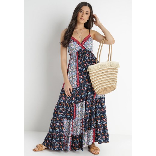 Sukienka Born2be wielokolorowa na ramiączkach boho maxi rozkloszowana 