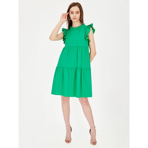 Sukienka zielona L'AF midi na spacer z krótkim rękawem 