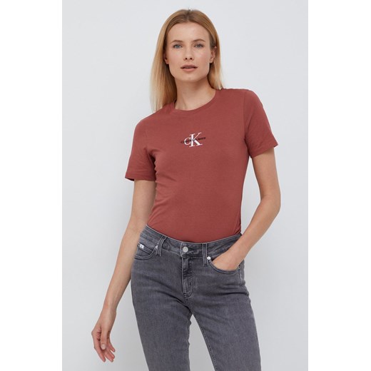 Calvin Klein Jeans t-shirt bawełniany kolor brązowy L ANSWEAR.com