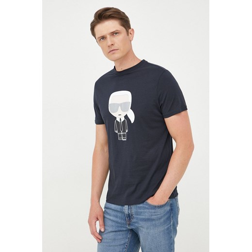 Karl Lagerfeld t-shirt bawełniany 500251.755071 kolor granatowy z nadrukiem ze sklepu ANSWEAR.com w kategorii T-shirty męskie - zdjęcie 141243489