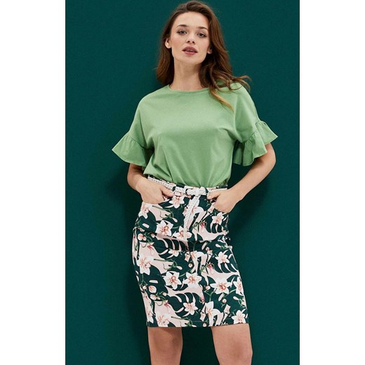 3713 Spódnica z roślinnym printem, Kolor zielony-wzór, Rozmiar XS, Moodo ze sklepu Primodo w kategorii Spódnice - zdjęcie 141265617