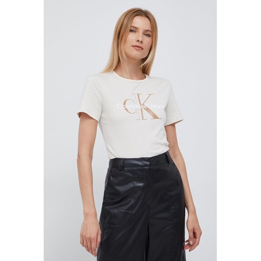 Calvin Klein Jeans t-shirt bawełniany kolor beżowy XL ANSWEAR.com