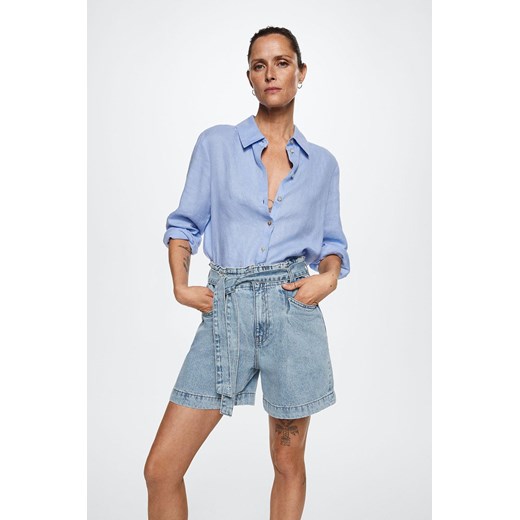 Mango szorty jeansowe Ares damskie kolor fioletowy gładkie high waist Mango XXL ANSWEAR.com