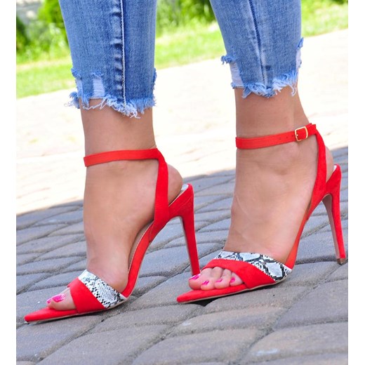 Czerwone damskie sandały na szpilce /G9-2 12058 T390/ ze sklepu Pantofelek24.pl w kategorii Sandały damskie - zdjęcie 141378647