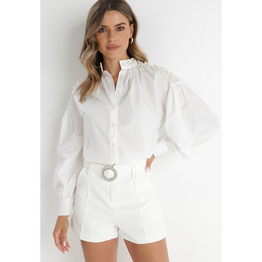 Biała Koszula Kompy ze sklepu Born2be Odzież w kategorii Koszule damskie - zdjęcie 141404326