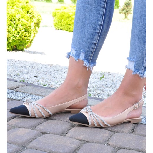 Beżowe sandały na płaskim obcasie /E10-2 12082 T296/ ze sklepu Pantofelek24.pl w kategorii Balerinki - zdjęcie 141415187