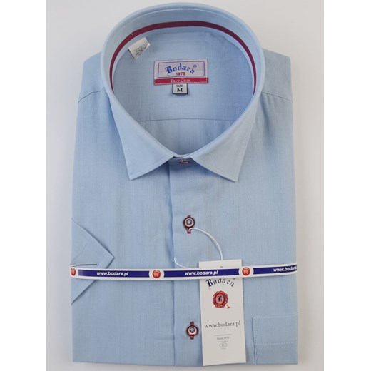 Bodara koszula niebieska a'la lniana  krótki rękaw  SLIM-FIT ze sklepu ATELIER-ONLINE w kategorii Koszule męskie - zdjęcie 141441379