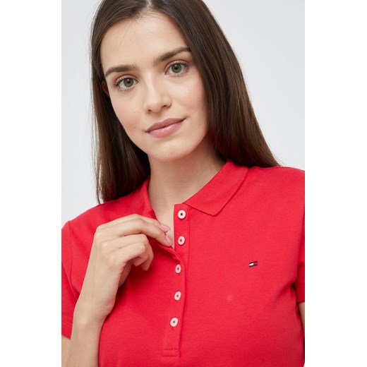 Tommy Hilfiger polo damski kolor czerwony z kołnierzykiem Tommy Hilfiger M ANSWEAR.com