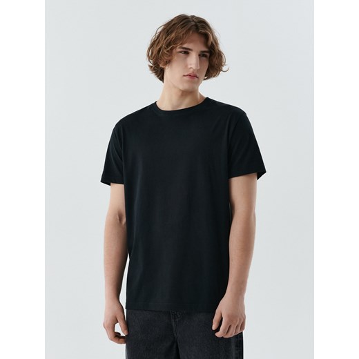 T-shirt męski czarny Cropp z krótkim rękawem z bawełny 