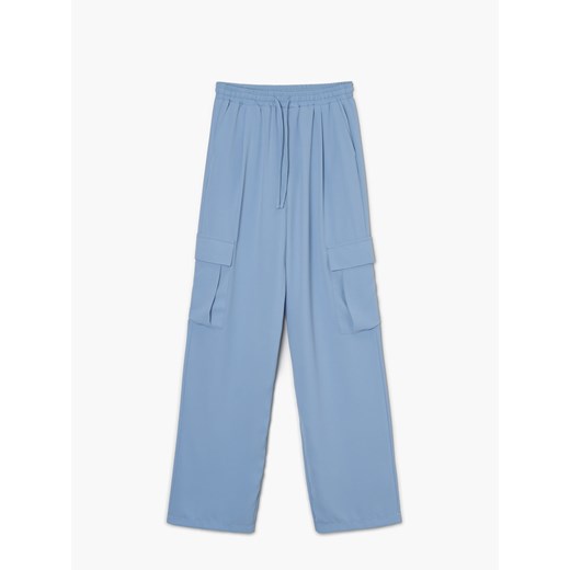 Cropp - Niebieskie spodnie wide leg cargo - Niebieski Cropp 32 Cropp