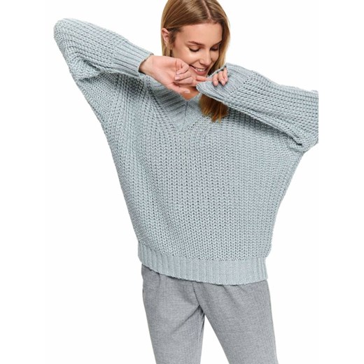 sweter z połyskującą przędzą i dekoltem w serek Top Secret 34 okazja Top Secret