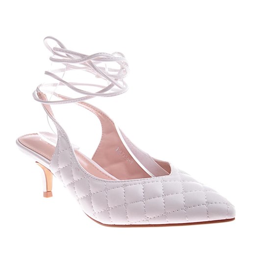 Pikowane białe buty wiązane na szpilce /B3-2 12206 T390/ ze sklepu Pantofelek24.pl w kategorii Czółenka - zdjęcie 141549429