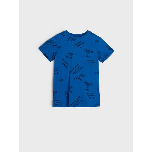 T-shirt chłopięce Sinsay niebieski w nadruki z bawełny 