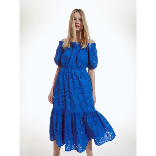 Reserved - Ażurowa sukienka midi - Niebieski Reserved 40 promocyjna cena Reserved