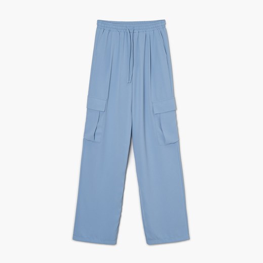 Cropp - Niebieskie spodnie wide leg cargo - Niebieski Cropp 40 Cropp