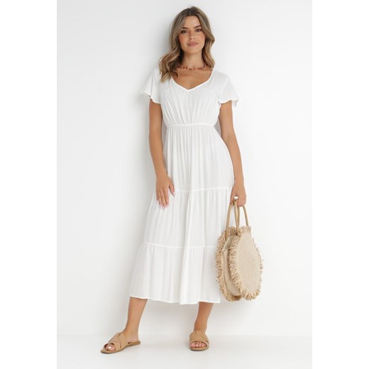 Biała Sukienka z Wiskozy Folky ze sklepu Born2be Odzież w kategorii Sukienki - zdjęcie 141589025