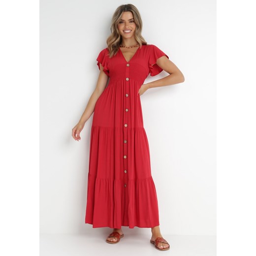 Czerwona Sukienka z Wiskozy Heeny S Born2be Odzież