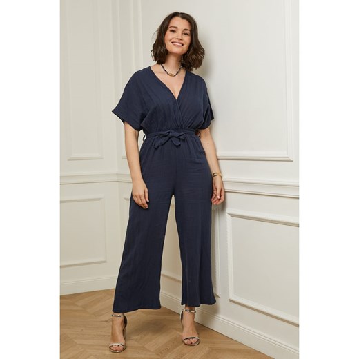 Lniany kombinezon w kolorze granatowym Curvy Lady 48/50 wyprzedaż Limango Polska