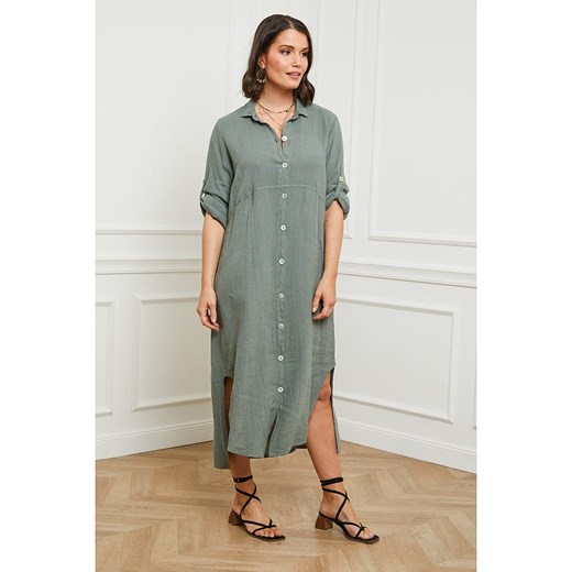 Lniana sukienka w kolorze khaki Curvy Lady 44/46 promocja Limango Polska
