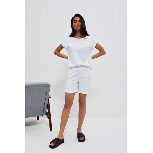 Bluzka z ozdobnymi rękawami biała ze sklepu Moodo.pl w kategorii Bluzki damskie - zdjęcie 141708348