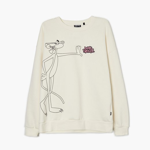Cropp - Bluza z nadrukiem Różowa Pantera - Kremowy Cropp XL wyprzedaż Cropp