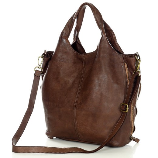 Torba damska skórzana pojemny shopper z rozpinanymi bokami classic leather bag - uniwersalny okazyjna cena Verostilo