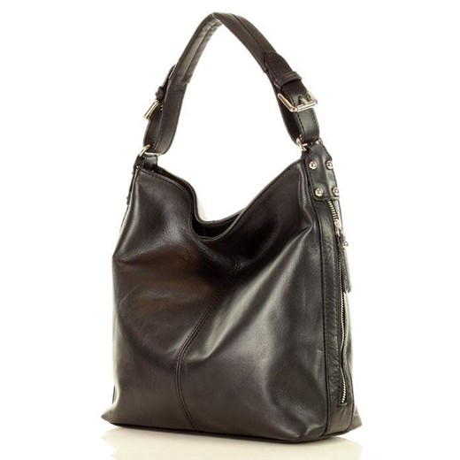 MARCO MAZZINI Elegancka torebka na ramię skóra savuage czarna Genuine Leather uniwersalny okazyjna cena Verostilo